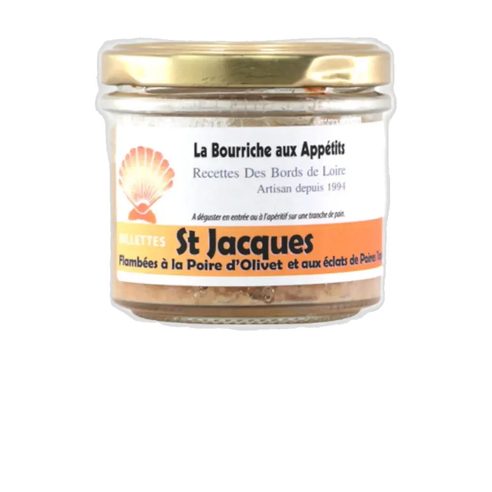 RILLETTES DE ST JACQUES A LA POIRE D'OLIVET ET POIRE TAPEES DE RIVARENNES 80 GR